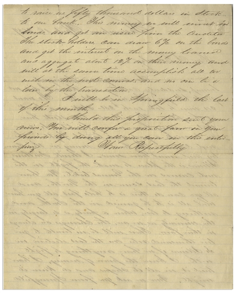 Abraham Lincoln Is Asked to Bundle $50,000 in Campaign Contributions for the Illinois Republican Party -- Fascinating Fundraising Letter From 1859